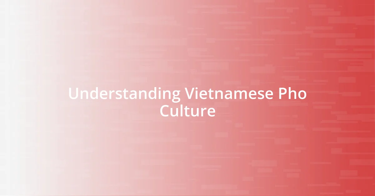 Understanding Vietnamese Pho Culture