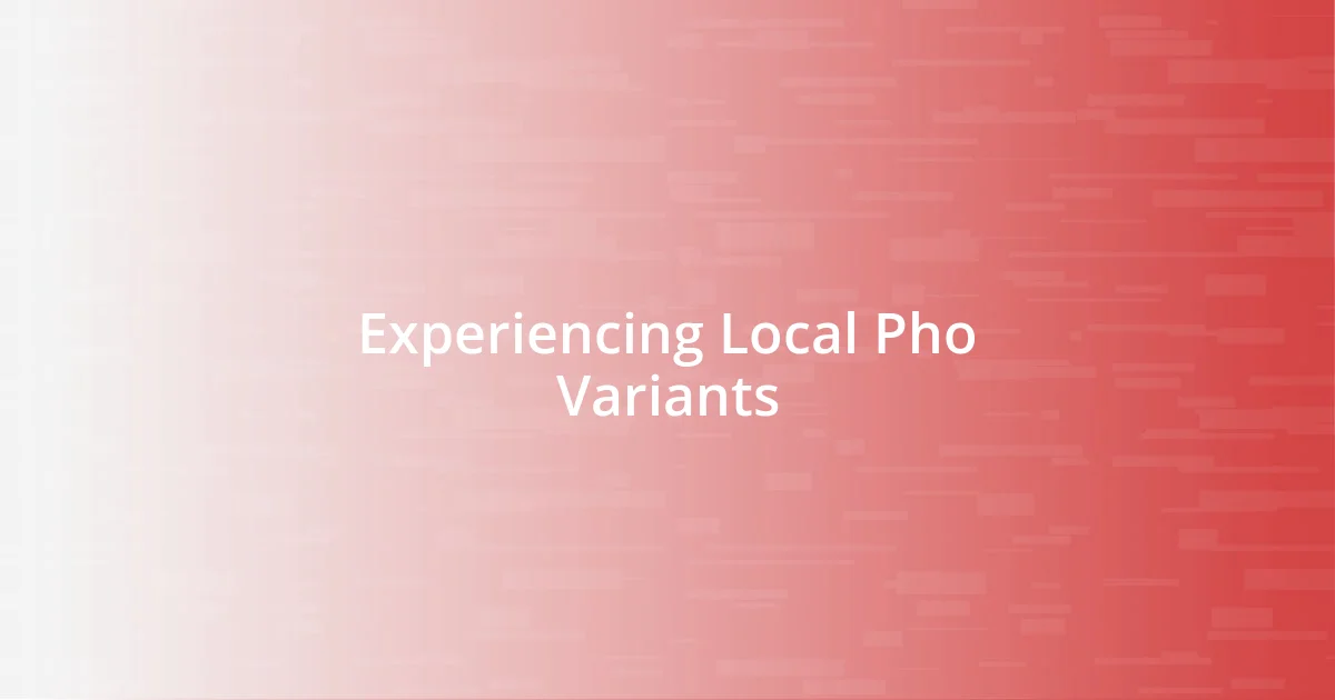 Experiencing Local Pho Variants